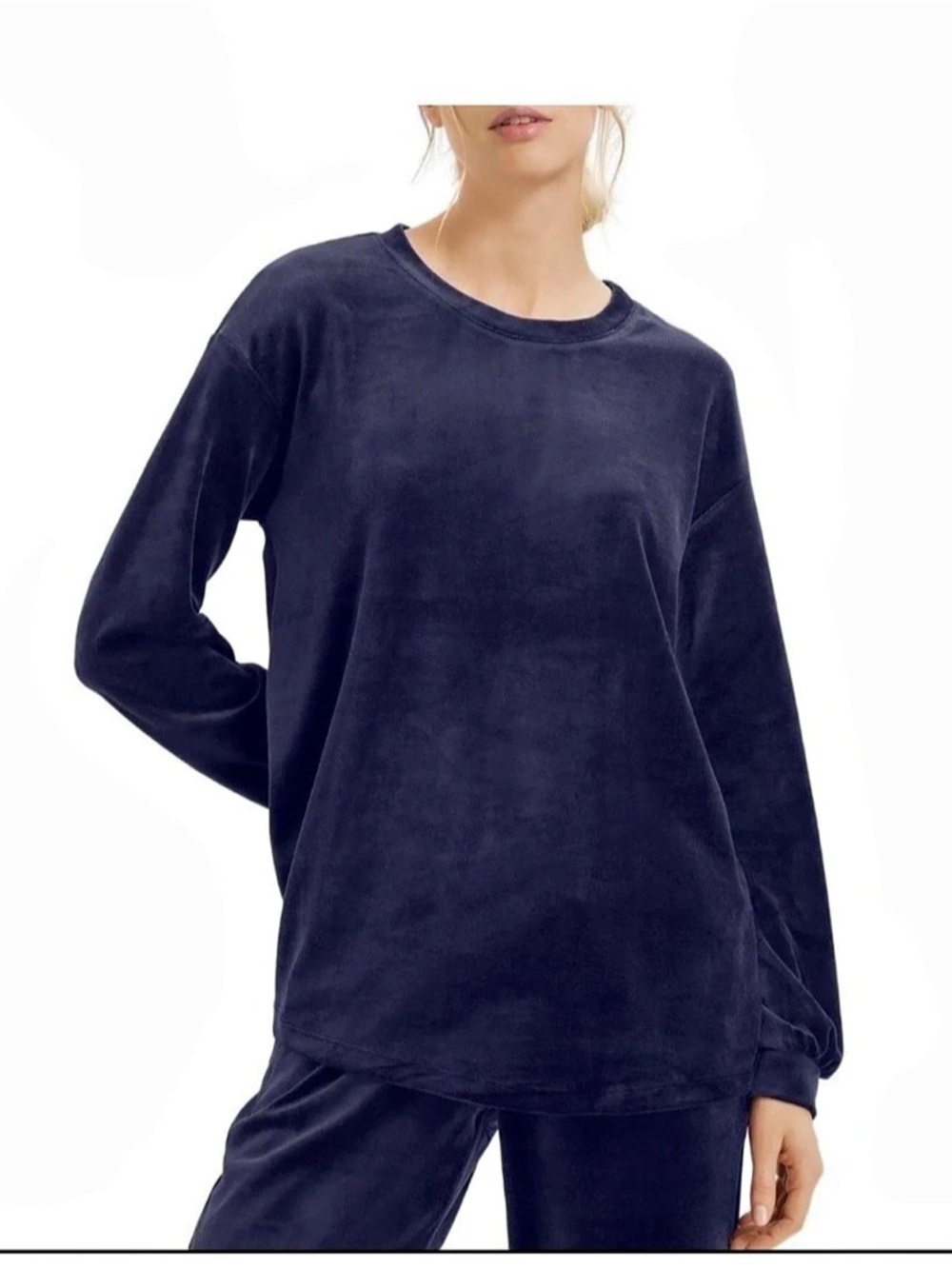 Hanro women’s Favourites velour crewneck top in Blue Size small NWT
